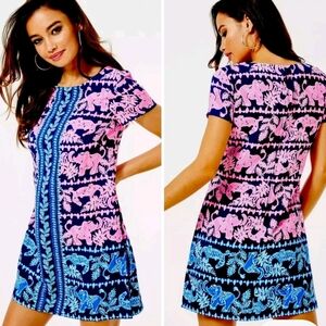 Lilly Pulitzer BAILEE Dress High Tide Navy Perfect Pair Pink Blue Elephants XS